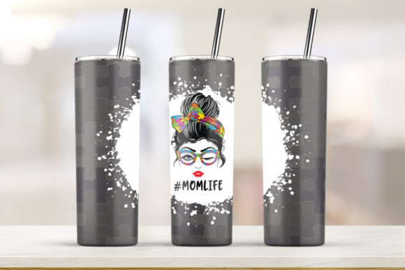20oz Skinny Tumbler Mom Life Autism Graphics & Print Template