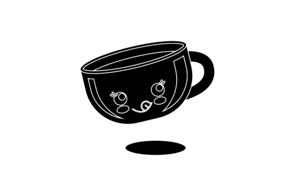 Coffee Cup Smile Kawaii Black Icon: A Versatile Graphic Design Asset