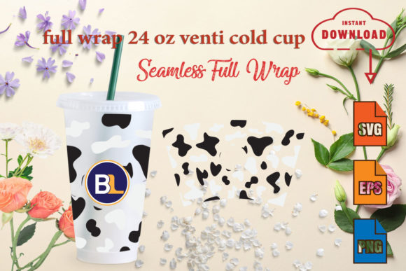 Cow Full Wrap 24oz Venti Cold Cup Print Template