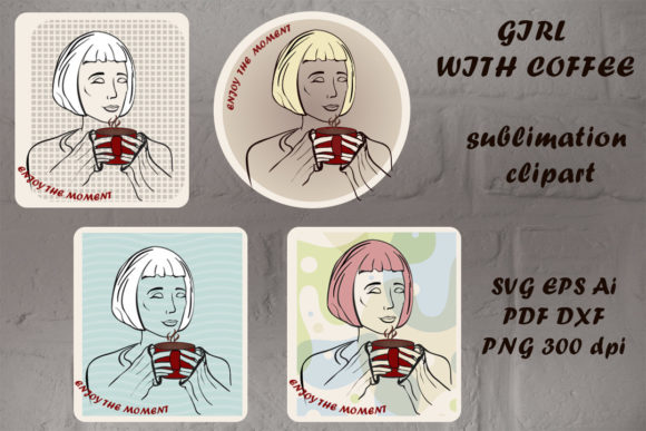 Girl with a Cup of Coffee Graphics & Illustrations