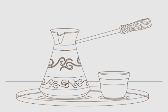 Reviewing the Outline Cezve Pot and Cup Illustrations for Marketing