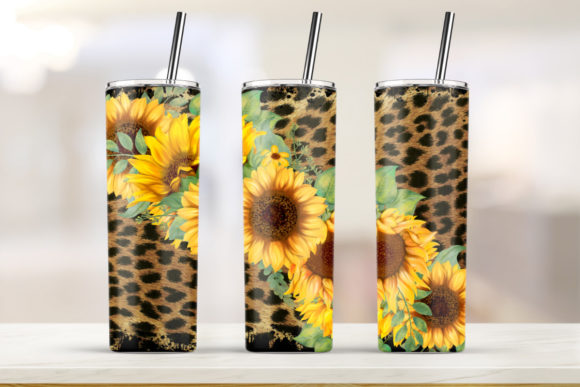 Sunflower Leopard Tumbler Graphics for Print Templates