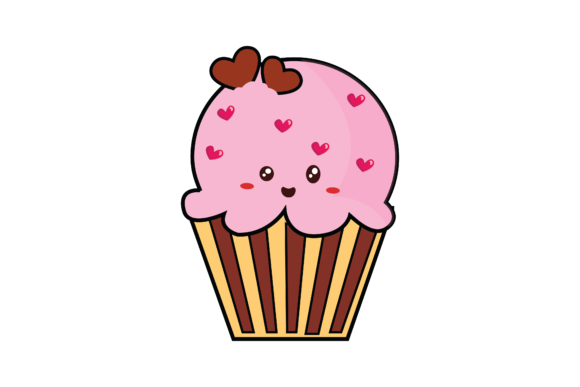 Valentine Kawaii Cupcake Graphics for Sweet Branding