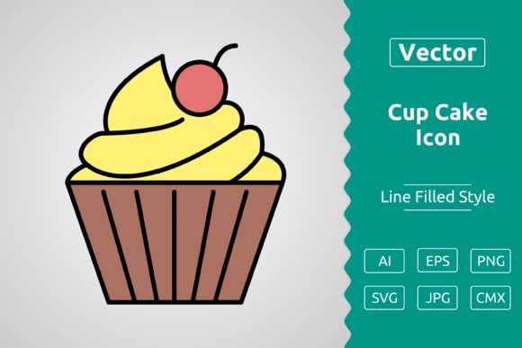Vector Cup Cake Filled Outline Icon: Graphics & Icons Review