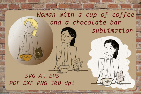 Woman with a Cup of Coffee and a Bar Graphics & Illustration